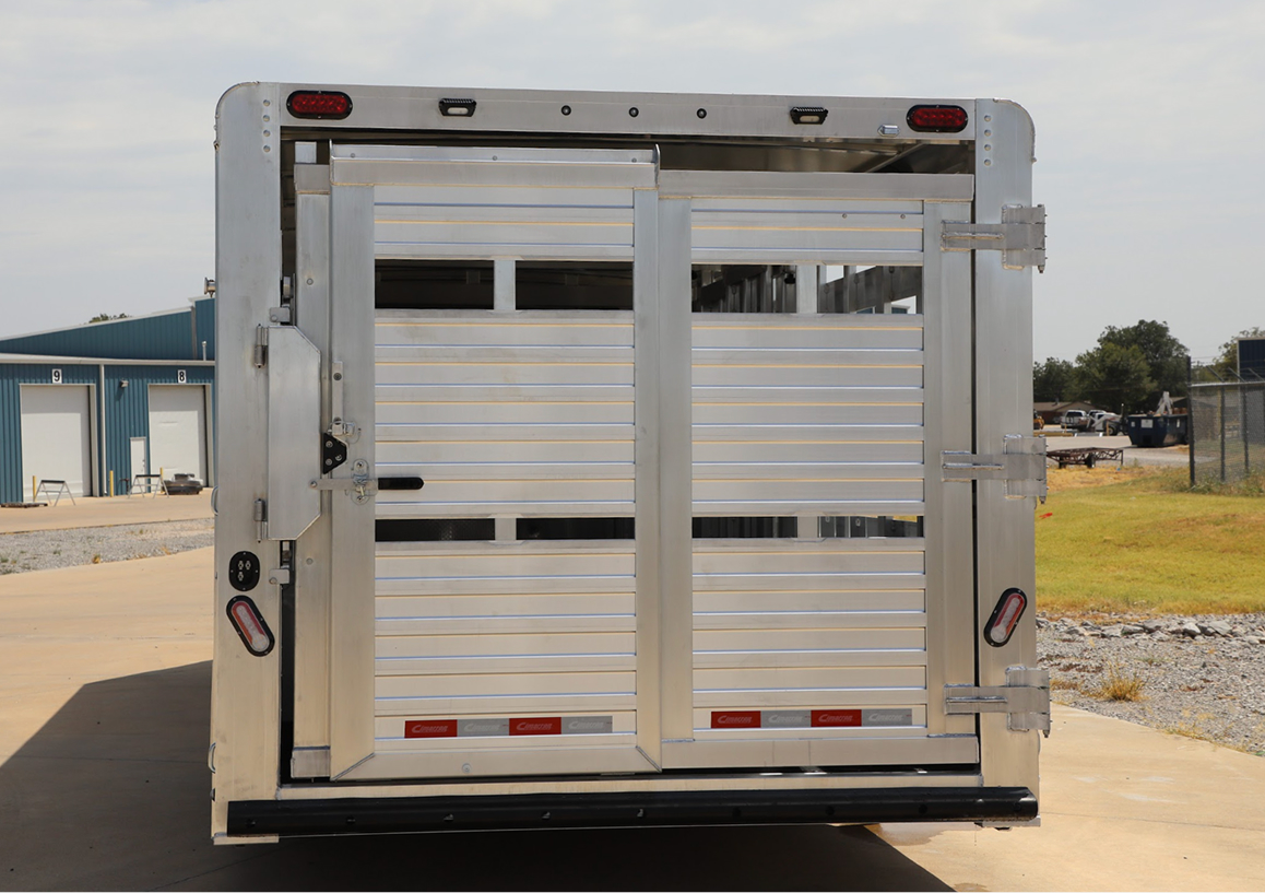 The back end of a cattle trailer